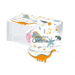 Acoperitor facial de uz in colectivitate cu 3 pliuri si 3 straturi 5 bucati Z014 Alba cu Dinozauri - Pentru Copii